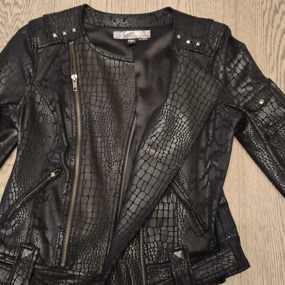 Guess Black Croc-Embossed Women's Jacket Size M - Picture 4 of 14